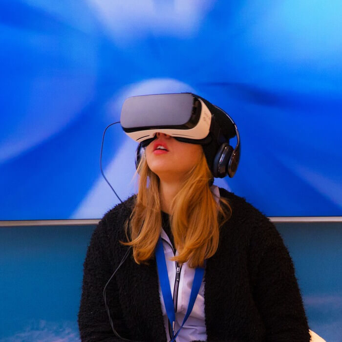 Woman watching virtual reality film